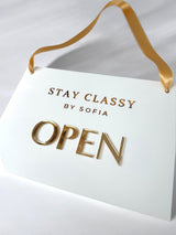 Custom Open Closed Acrylic Business Sign with Hanging Ribbon, Shop, Salon, Front of House, Shop Window, Cafe Sign, Double Sided with Logo
