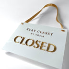 Custom Open Closed Acrylic Business Sign with Hanging Ribbon, Shop, Salon, Front of House, Shop Window, Cafe Sign, Double Sided with Logo