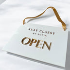 Custom Open Closed Acrylic Business Sign with Hanging Ribbon, Shop, Salon, Front of House, Shop Window, Cafe Sign, Double Sided with Logo