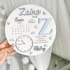 New Baby Birth Plaque in light wood with engraved details
