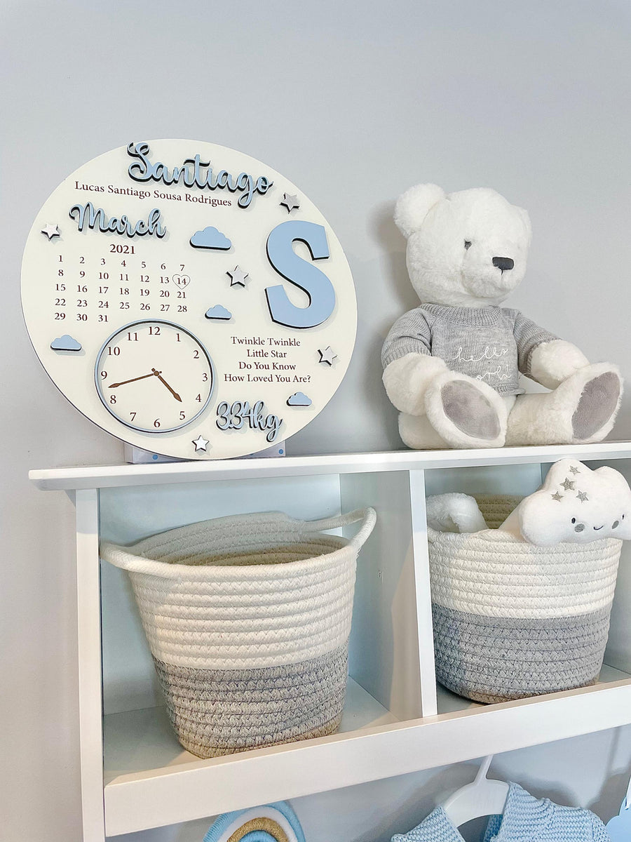 New Baby Birth Plaque in natural wood with engraved details