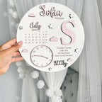 New Baby Birth Plaque in natural wood with engraved details for nursery decor