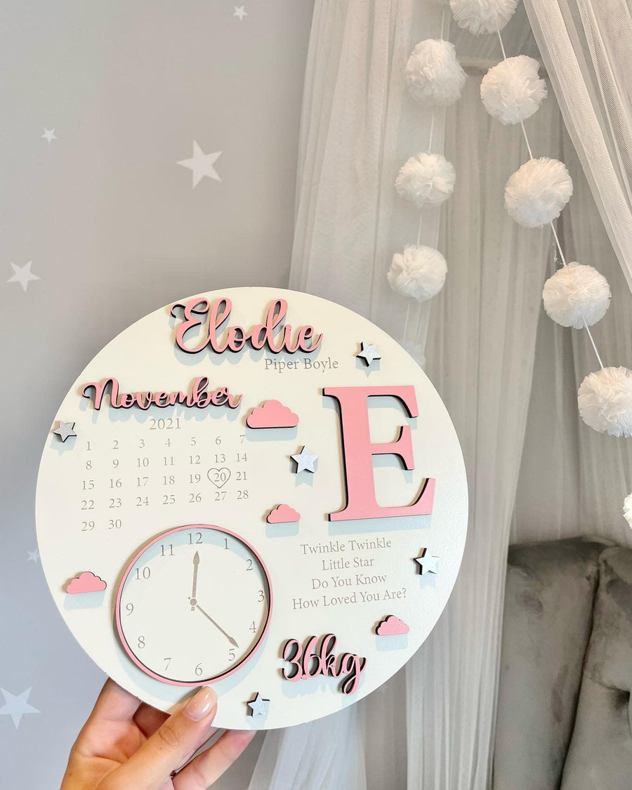 New Baby Birth Plaque in light wood with personalized details