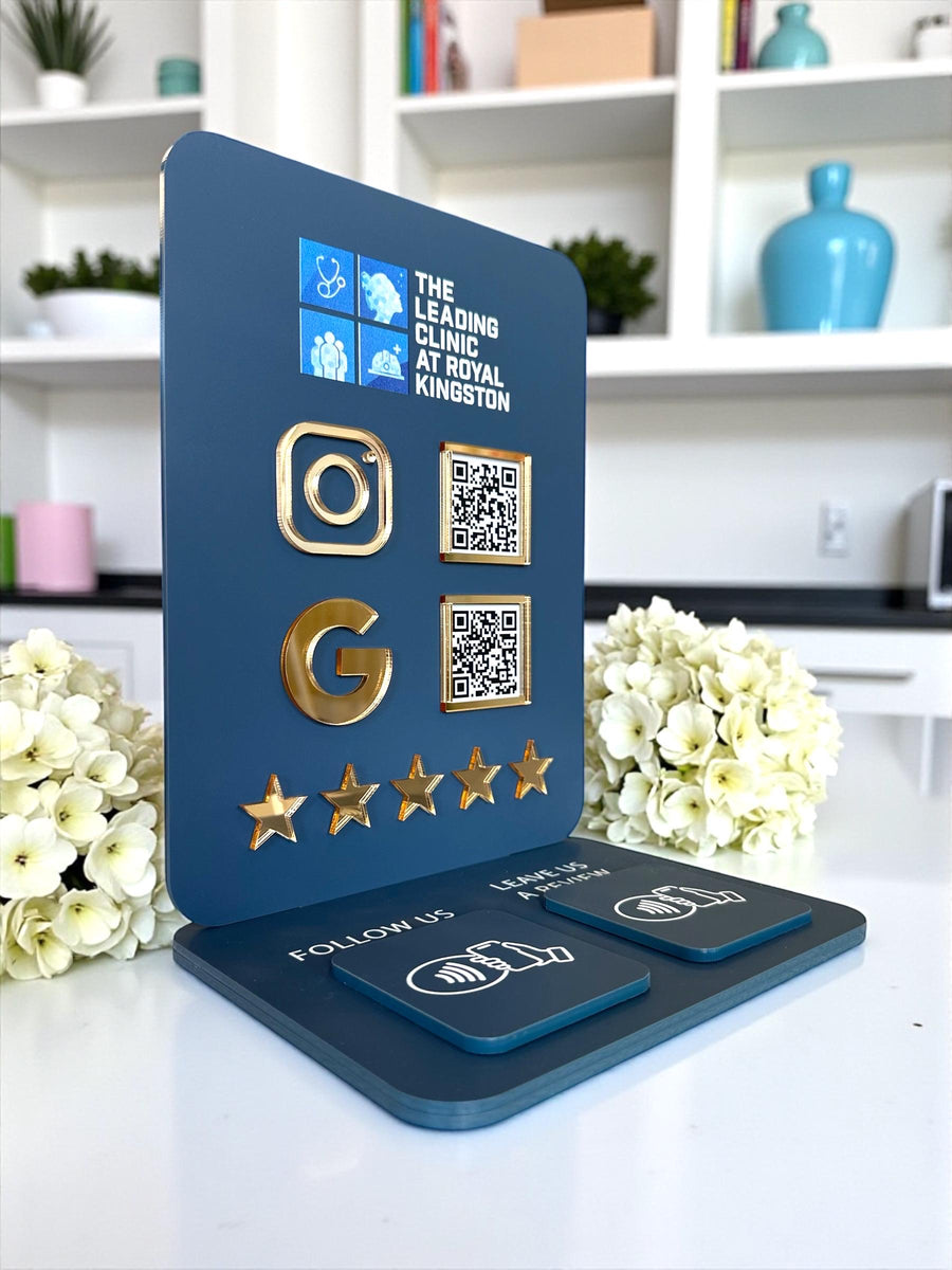 Custom NFC Business Sign with Logo | Tap to Pay, Follow & Review | Contactless Social Media Sign | QR and NFC Smart Sign for Small Business