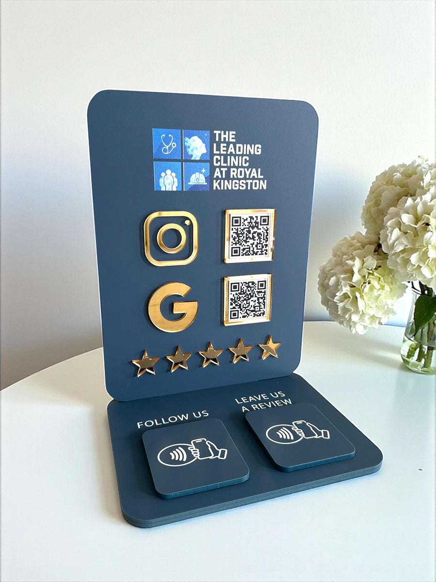 Custom NFC Business Sign with Logo | Tap to Pay, Follow & Review | Contactless Social Media Sign | QR and NFC Smart Sign for Small Business