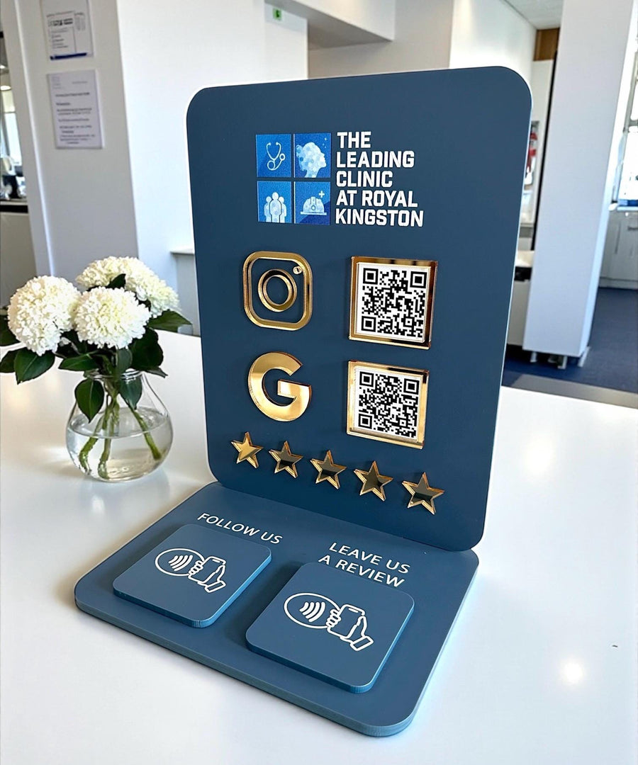 Custom NFC Business Sign with Logo | Tap to Pay, Follow & Review | Contactless Social Media Sign | QR and NFC Smart Sign for Small Business