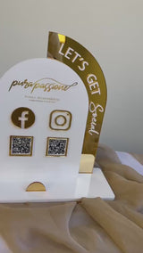 Acrylic Social Media Sign, QR Code Acrylic Business Sign for Marketing, Double Arch, Business Card Holder, Logo Branded, Instagram, Facebook