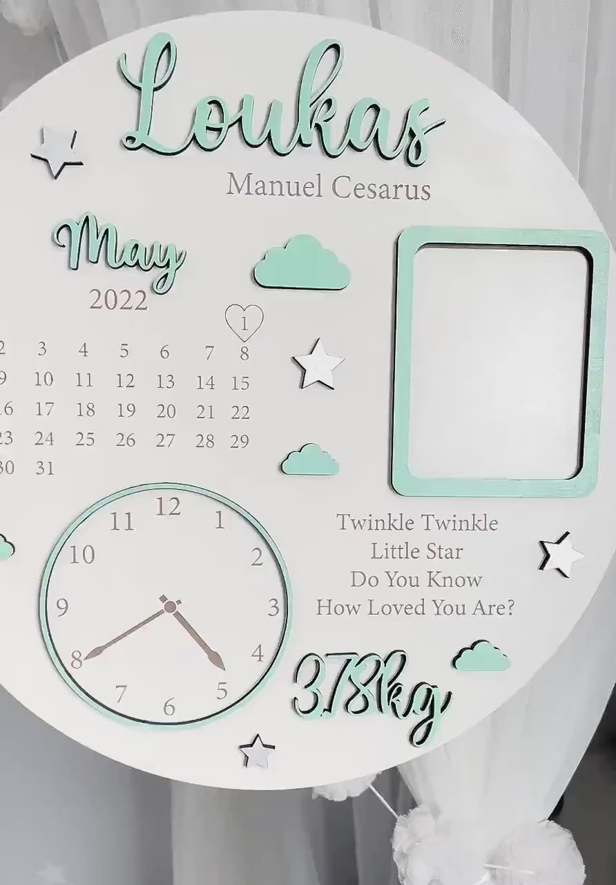 Personalised Birth Details Plaque with Photo Frame, Custom New Baby Keepsake Gift, Wooden Baby Name Plaque, Birth Announcement Sign