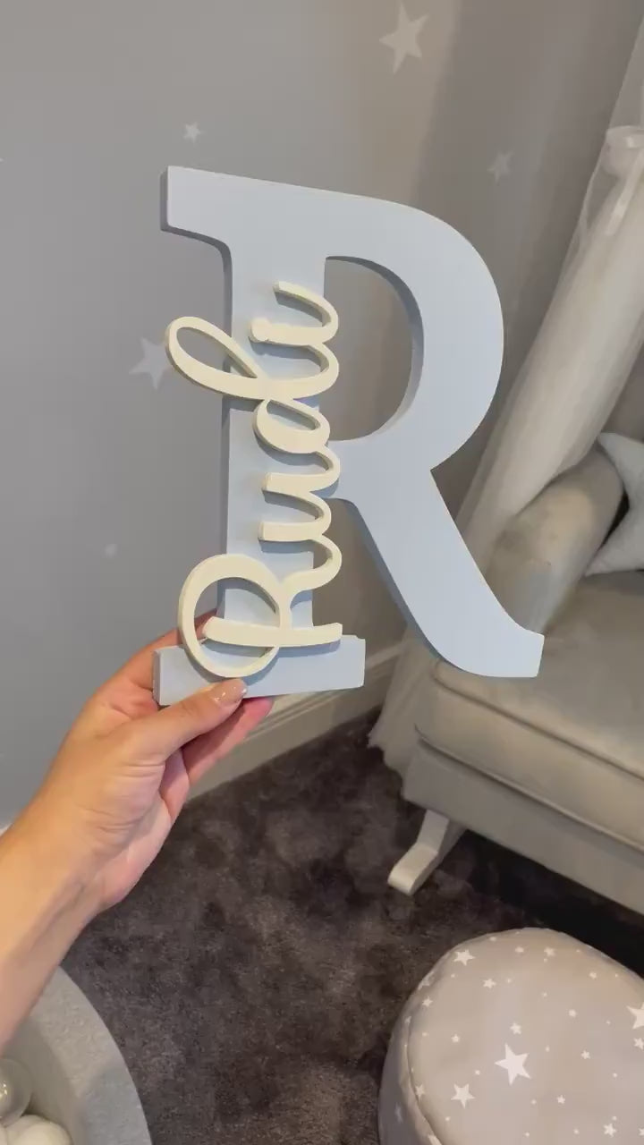 Personalised Letter Name Sign, Custom Wall Mount or Standing Initial for Nursery & Kids Room, Personalized Baby Initial and Name