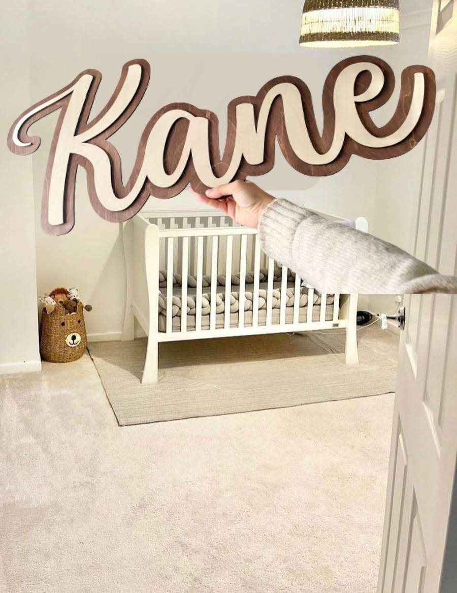 Double Layered Name Sign in elegant wood with a personalized design