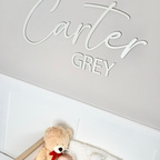 Personalized double name sign in elegant wood texture, suitable for home decor