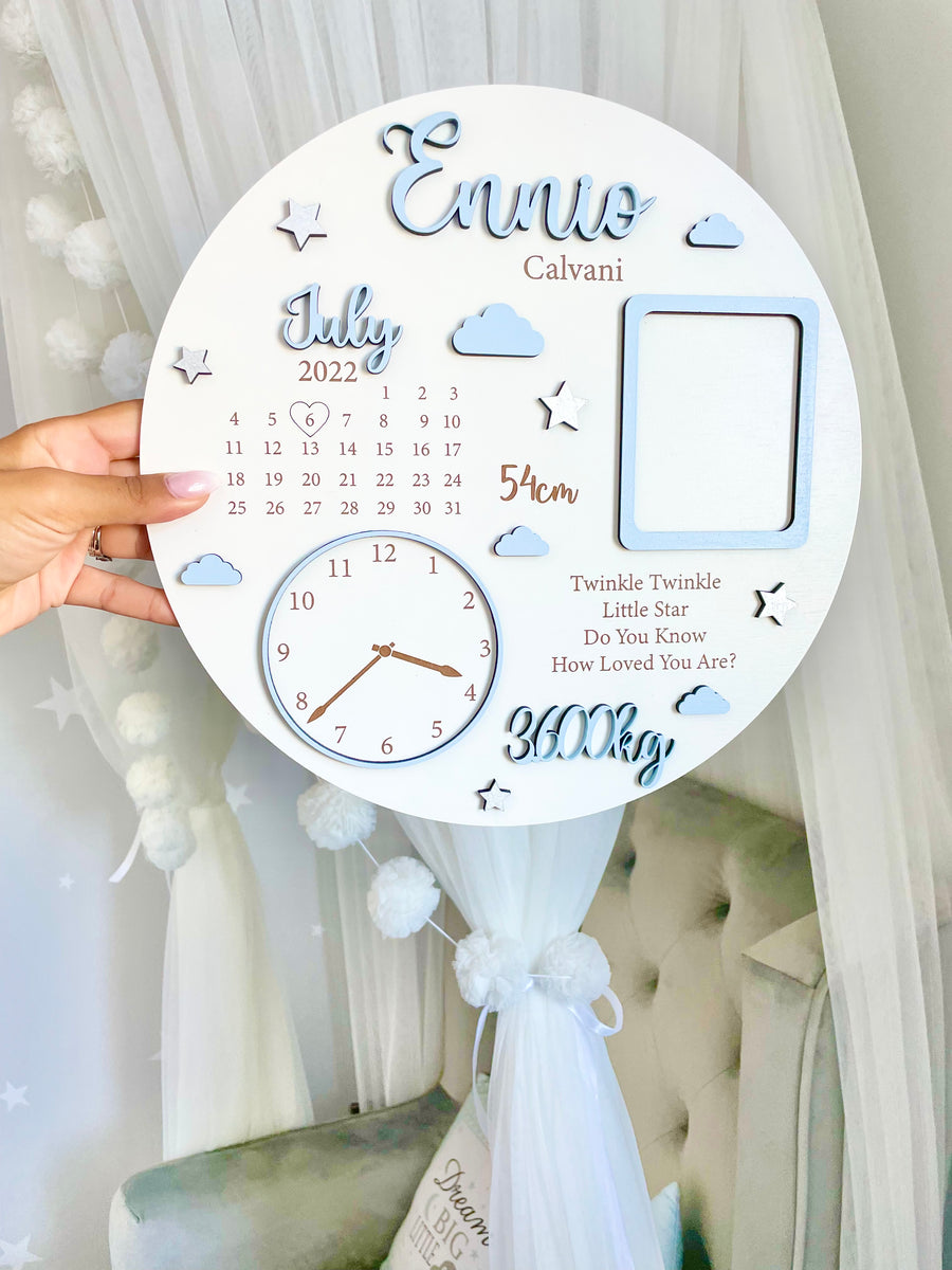 New Baby Photo Frame Plaque in white wood with heart shape cutout