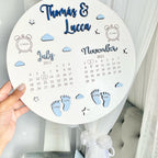 New Baby Birth Plaque for twins, wood with pastel design and engraved details