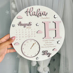 New Baby Birth Plaque in soft pink wood, personalized with baby's details