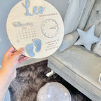 Wooden & Acrylic New Baby Birth Plaque, lightweight, circular design, pastel colors