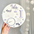 New Baby Birth Plaque with pastel blue details and engraved text