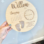 Wooden & Acrylic New Baby Birth Plaque with pastel colors and round shape