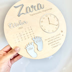 Wooden and acrylic new baby birth plaque in natural wood color
