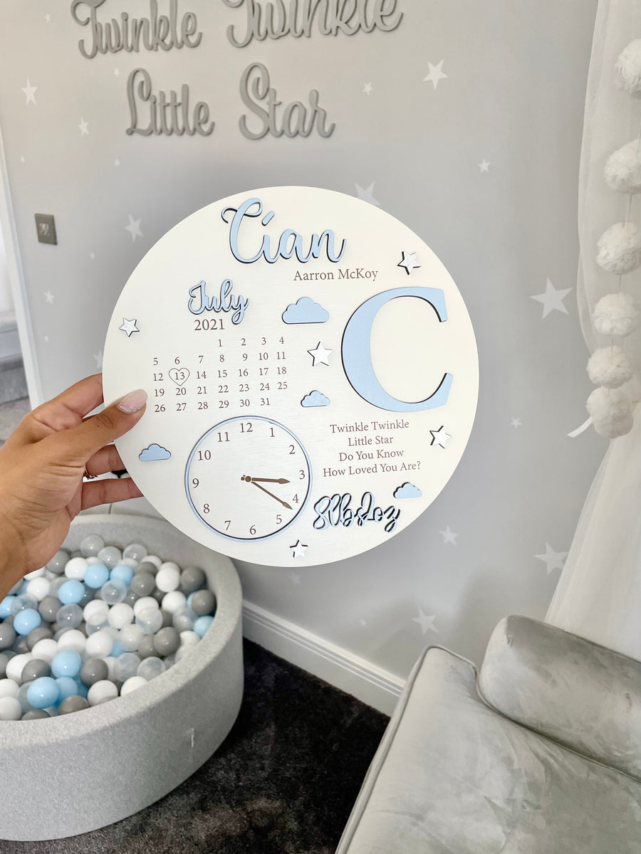 New Baby Birth Plaque in natural wood with engraved details