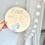 Wooden and acrylic new baby birth plaque with pastel colors and rounded edges