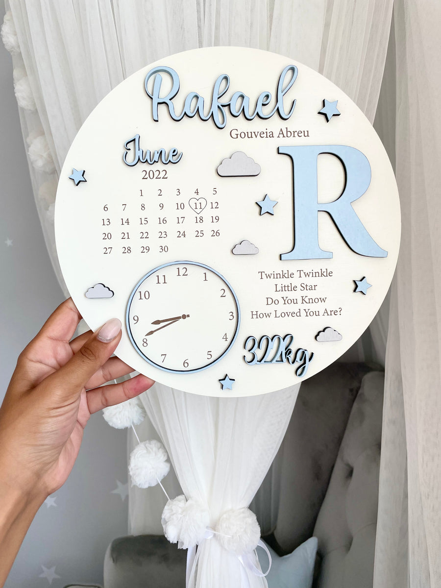 New Baby Birth Plaque in soft wood with engraved birth details