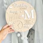 Wooden and acrylic new baby birth plaque, round shape, soft pastel colors