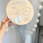 Wooden & Acrylic New Baby Birth Plaque in natural wood finish