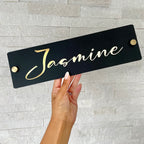 Customized wooden house name sign with elegant script lettering